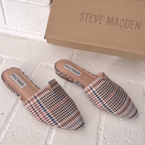 STEVE MADDEN ALLY Pointed Slip On Mule Size 5.5 Plaid Brown Multi - Picture 1 of 10